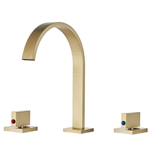 FQYEP Badezimmer Wasserhahn Wasserfall Waschtischarmatur 3 Loch Zweigriffarmatur Bad 360° Drehbarer,Gold Gebürstet FQYEP Badezimmer Wasserhahn Wasserfall Waschtischarmatur 3 Loch Zweigriffarmatur Bad 360° Drehbarer,Gold Gebürstet von FQYEP