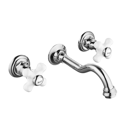 FQYEP Wandmontage Waschtischarmatur 3 Loch Badezimmer Wasserhahn Retro Zweigriffarmatur Messing,Überzug von FQYEP