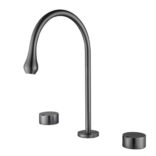 FQYEP Waschbeckenarmatur 3 Loch Doppelgriff Wasserhahn Bad Waschbecken 360° Drehbar Messing,Grau von FQYEP