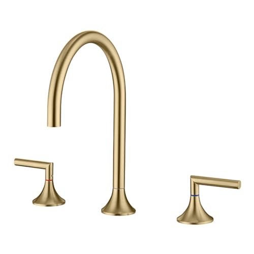 FQYEP Waschbeckenarmatur 3 Loch Zweigriffarmatur Wasserhähne Bad 360° Drehbar Messing,Gold Gebürstet FQYEP Waschbeckenarmatur 3 Loch Zweigriffarmatur Wasserhähne Bad 360° Drehbar Messing,Gold Gebürstet von FQYEP