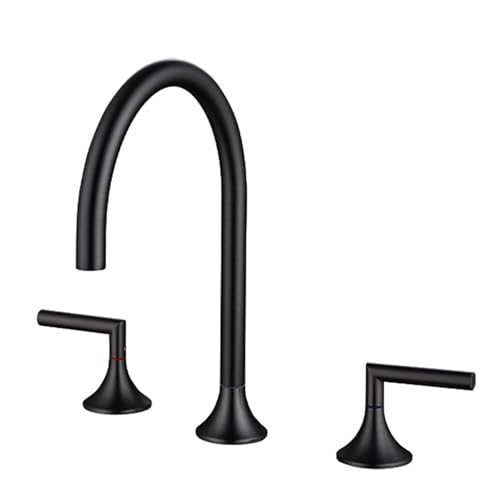 FQYEP Waschbeckenarmatur 3 Loch Zweigriffarmatur Wasserhähne Bad 360° Drehbar Messing,Schwarz von FQYEP