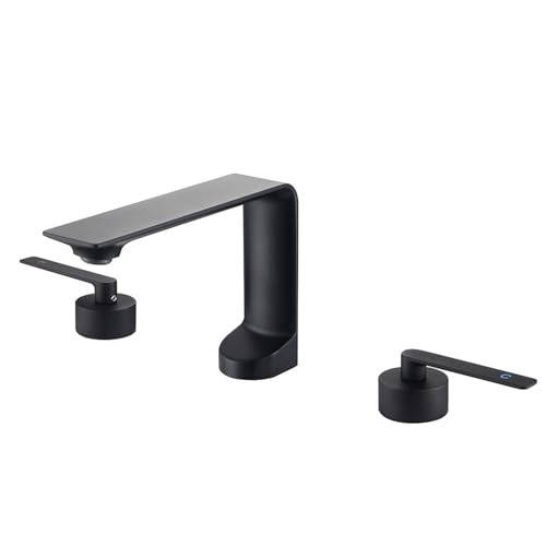 FQYEP Waschbeckenarmatur 3 Loch Zweigriffarmatur Wasserhahn Badezimmer Mischbatterie Bad Messing,Schwarz von FQYEP