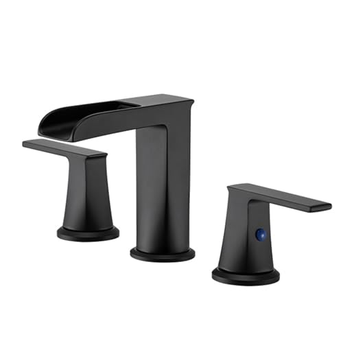 FQYEP Waschtischarmatur 3 Loch Badezimmer Wasserhahn Wasserfall Zweigriffarmatur Messing,Schwarz von FQYEP