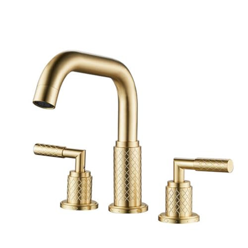 FQYEP Waschtischarmatur 3 Loch Doppelgriff Waschbecken Wasserhahn 360° Drehbar Messing,Gold Gebürstet FQYEP Waschtischarmatur 3 Loch Doppelgriff Waschbecken Wasserhahn 360° Drehbar Messing,Gold Gebürstet von FQYEP