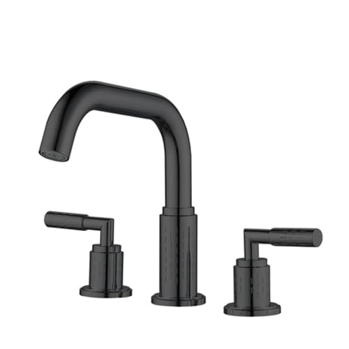 FQYEP Waschtischarmatur 3 Loch Doppelgriff Waschbecken Wasserhahn 360° Drehbar Messing,Schwarz von FQYEP