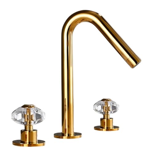FQYEP Waschtischarmatur 3 Loch Doppelgriff Wasserarmatur Bad Wasserhahn Waschbecken Messing,Gold von FQYEP