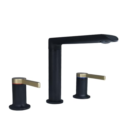 FQYEP Waschtischarmatur 3 Loch Doppelgriff Wasserhahn Badezimmer 360° Drehbar Messing,Schwarz + Gold FQYEP Waschtischarmatur 3 Loch Doppelgriff Wasserhahn Badezimmer 360° Drehbar Messing,Schwarz + Gold von FQYEP