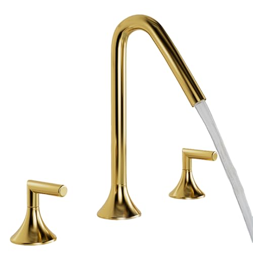 FQYEP Waschtischarmatur 3 Loch Doppelgriff Wasserhahn Badezimmer 360° Drehbarer Messing,Gold FQYEP Waschtischarmatur 3 Loch Doppelgriff Wasserhahn Badezimmer 360° Drehbarer Messing,Gold von FQYEP