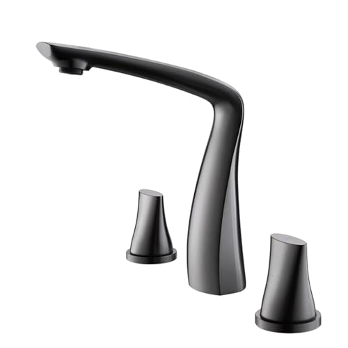 FQYEP Waschtischarmatur 3 Loch Doppelgriff Wasserhahn Badezimmer Waschbecken Messing,Grau von FQYEP