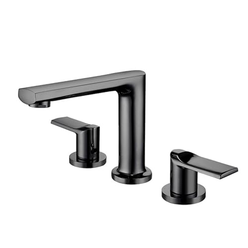 FQYEP Waschtischarmatur 3 Loch Wasserarmatur Bad Doppelgriff Wasserhahn für Waschbecken Messing,Grau von FQYEP