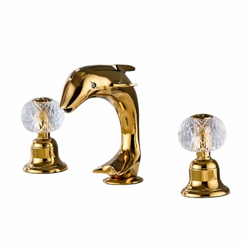 FQYEP Waschtischarmatur 3 Loch Wasserhahn für Waschbecken Doppelgriff Wasserhahn Badezimmer Messing,Gold,Modell B von FQYEP