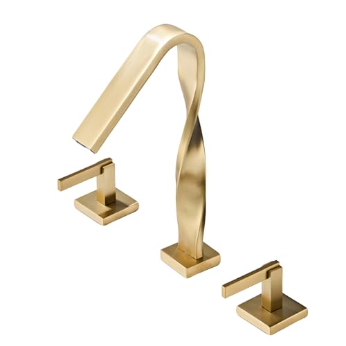 FQYEP Waschtischarmatur Wasserfall Hoch 3 Loch Armatur Waschtisch Wasserhahn Bad Doppelgriff Messing,Gold Gebürstet von FQYEP