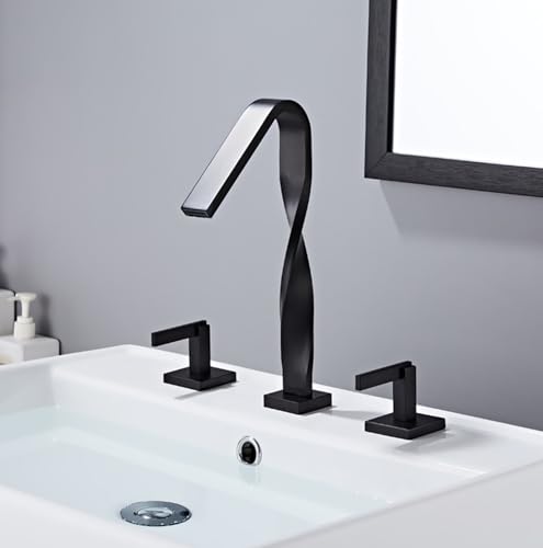 FQYEP Waschtischarmatur Wasserfall Hoch 3 Loch Armatur Waschtisch Wasserhahn Bad Doppelgriff Messing,Schwarz von FQYEP