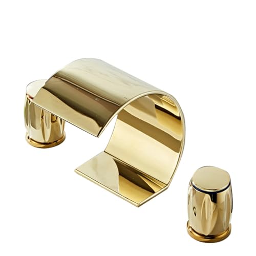 FQYEP Waschtischarmaturen Wasserfall Zweigriffarmatur 3 Loch Armatur Waschbecken Messing,Gold von FQYEP