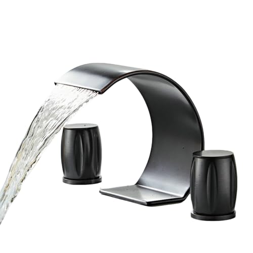 FQYEP Waschtischarmaturen Wasserfall Zweigriffarmatur 3 Loch Armatur Waschbecken Messing,Schwarz von FQYEP