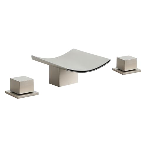 FQYEP Wasserfall Waschtischarmatur Wasserhahn Badezimmer Doppelgriff 3 Loch Armatur Waschtisch,Gebürstet von FQYEP