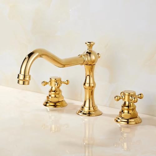 FQYEP Wasserhahn Bad 3 Loch Doppelgriff Badezimmer Wasserhahn Retro 360° Drehbarer,Gold FQYEP Wasserhahn Bad 3 Loch Doppelgriff Badezimmer Wasserhahn Retro 360° Drehbarer,Gold von FQYEP
