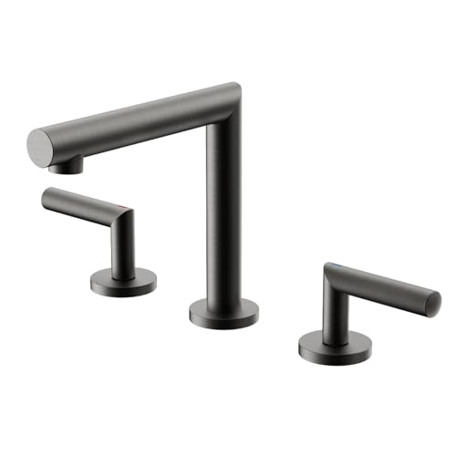 FQYEP Wasserhahn Bad 3 Loch Doppelgriff Waschtischarmatur Bad Mischbatterie Waschbecken Messing,Grau von FQYEP