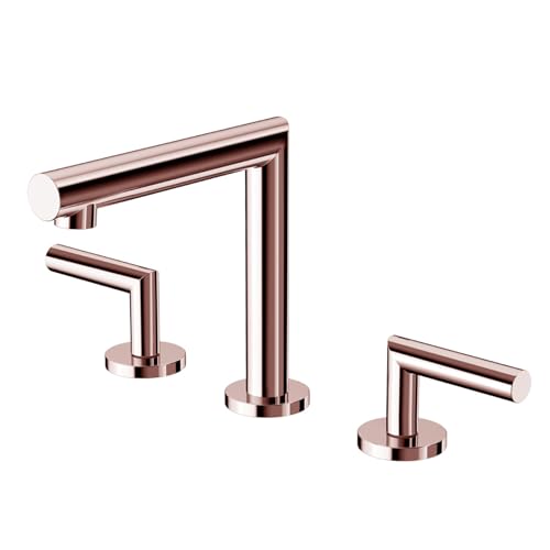 FQYEP Wasserhahn Bad 3 Loch Doppelgriff Waschtischarmatur Bad Mischbatterie Waschbecken Messing,Roségold von FQYEP
