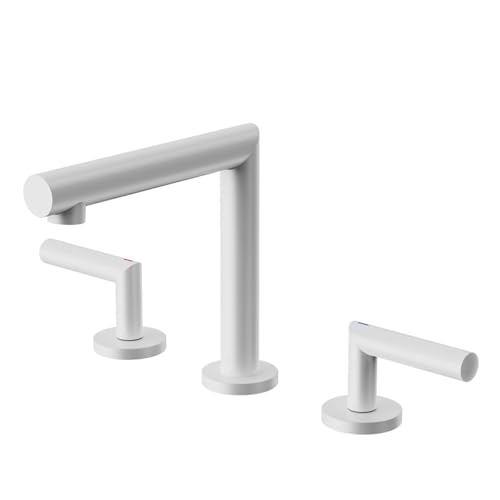 FQYEP Wasserhahn Bad 3 Loch Doppelgriff Waschtischarmatur Bad Mischbatterie Waschbecken Messing,Weiß von FQYEP