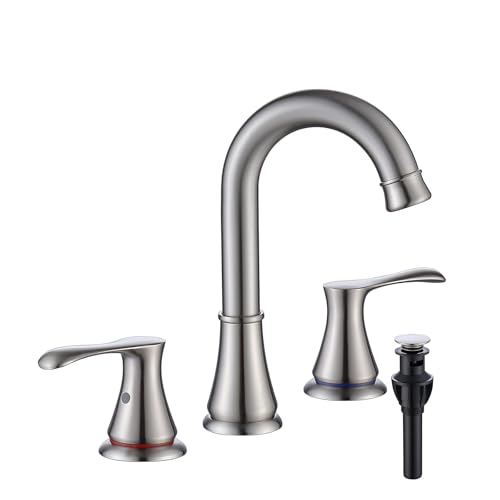 FQYEP Wasserhahn Bad 3 Loch Doppelgriff Waschtischarmaturen 360° Drehbarer mit Pop-Up-Abfluss,Gebürstet von FQYEP