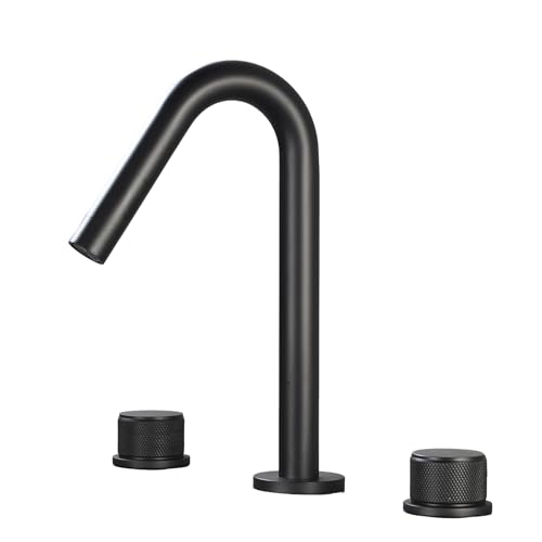 FQYEP Wasserhahn Bad 3 Loch Doppelgriff Wasserhahn für Waschbecken 360° Drehbar Messing,Schwarz von FQYEP