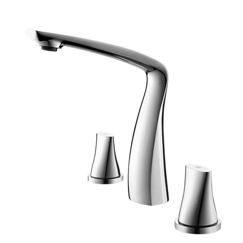 FQYEP Wasserhahn Bad 3 Loch Mischbatterie Waschbecken Zweigriffarmatur Messing Heißes und Kaltes,Überzug von FQYEP