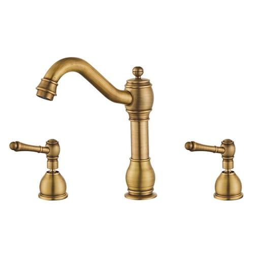 FQYEP Wasserhahn Bad 3 Loch Vintage Doppelgriff Antik Waschtischarmatur 360 ° Drehbar Messing,Antik von FQYEP