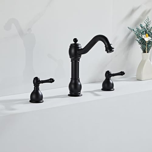 FQYEP Wasserhahn Bad 3 Loch Vintage Doppelgriff Retro Waschtischarmatur 360 ° Drehbar Messing,Schwarz von FQYEP