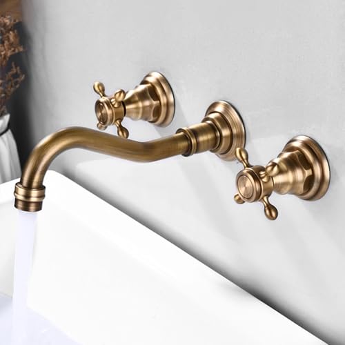 FQYEP Wasserhahn Bad 3 Loch Vintage Unterputz Armatur Waschbecken mit Doppelgriff Drehbar,Antik von FQYEP