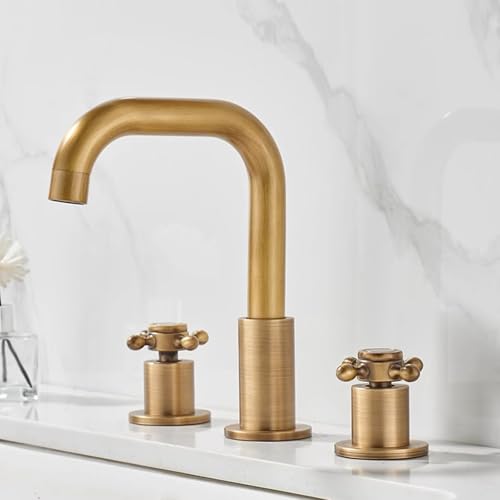 FQYEP Wasserhahn Bad 3 Loch Vintage Zweigriffarmatur Badezimmer Wasserhahn Antik 360° Drehbar,Sieben Zeichen B von FQYEP