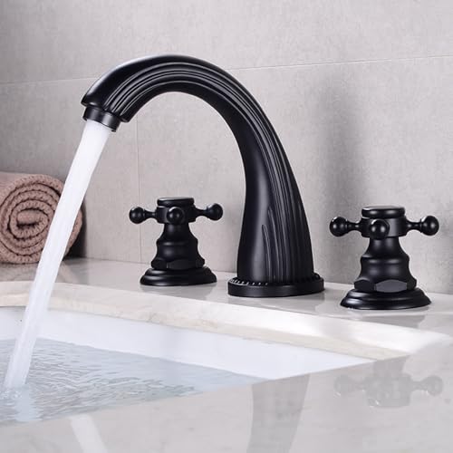 FQYEP Wasserhahn Bad 3 Loch Vintage Zweigriffarmatur Badezimmer Wasserhahn Retro Messing,Schwarz Alte von FQYEP