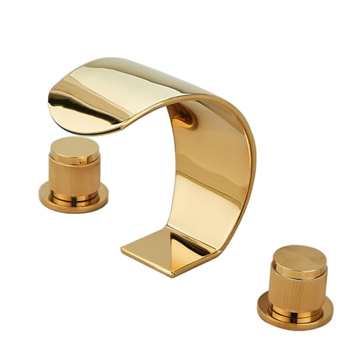 FQYEP Wasserhahn Bad 3 Loch Wasserhahn Badezimmer Waschbecken Wasserfall Doppelgriff Messing,Gold FQYEP Wasserhahn Bad 3 Loch Wasserhahn Badezimmer Waschbecken Wasserfall Doppelgriff Messing,Gold von FQYEP