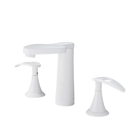 FQYEP Wasserhahn Bad 3 Loch Zweigriffarmatur Waschtischarmaturen Edelstahl Wasserhahn Bad,Weiß von FQYEP