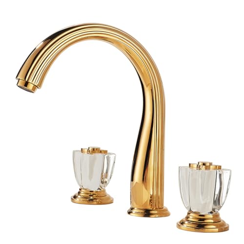 FQYEP Wasserhahn Bad Gold 3 Loch Armatur Waschtisch Badezimmer Wasserhahn Doppelgriff Messing,Modell A von FQYEP