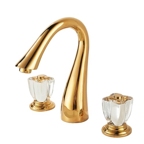 FQYEP Wasserhahn Bad Gold 3 Loch Armatur Waschtisch Badezimmer Wasserhahn Doppelgriff Messing,Modell B von FQYEP