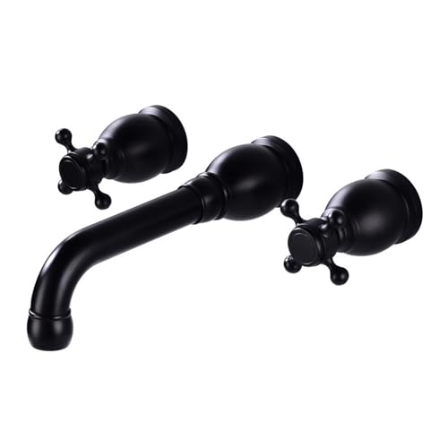 FQYEP Wasserhahn Bad Unterputz 3 Loch Waschtischarmatur Vintage Doppelgriff 360° Drehbar,Schwarz von FQYEP