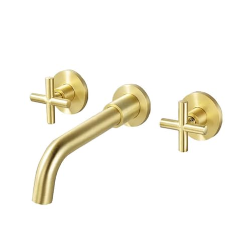 FQYEP Wasserhahn Bad Unterputz 3 Loch Waschtischarmatur Vintage mit Doppelgriff Messing,Gold Gebürstet von FQYEP