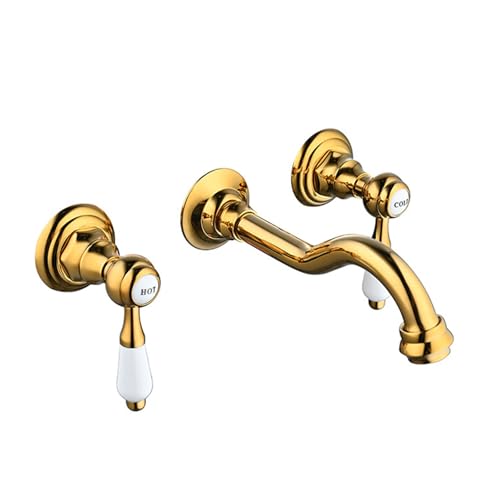 FQYEP Wasserhahn Bad Unterputz Gold 3 Loch Armatur Waschbecken 360° Drehbar Doppelgriff von FQYEP
