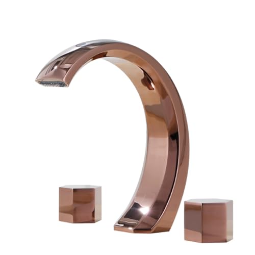 FQYEP Wasserhahn Bad Wasserfall 3 Loch Armatur Waschbecken Zweigriffarmatur Waschbecken Messing,Roségold von FQYEP