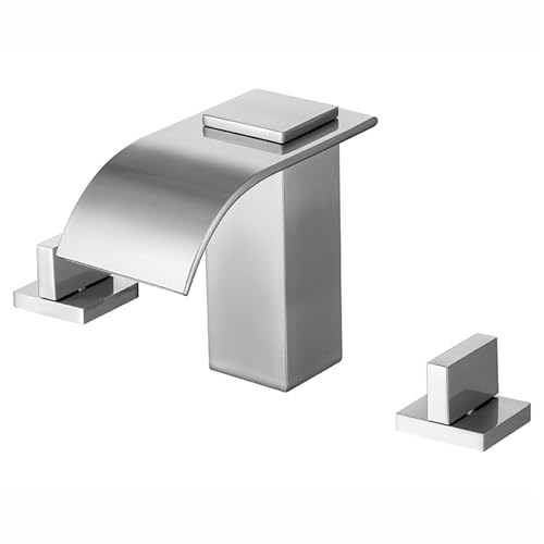 FQYEP Wasserhahn Wasserfall Bad 3 Loch Armatur Waschtisch Zweigriffarmatur Waschbecken Messing,Verchromt von FQYEP