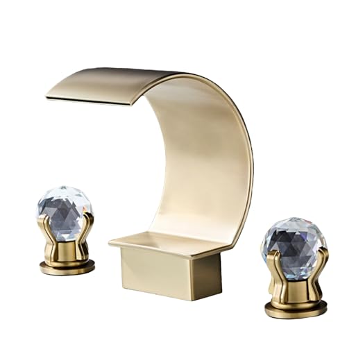 FQYEP Wasserhahn Wasserfall Gebürstet Gold 3 Loch Armaturen Waschbecken Wasserhahn Bad Edelstahl von FQYEP