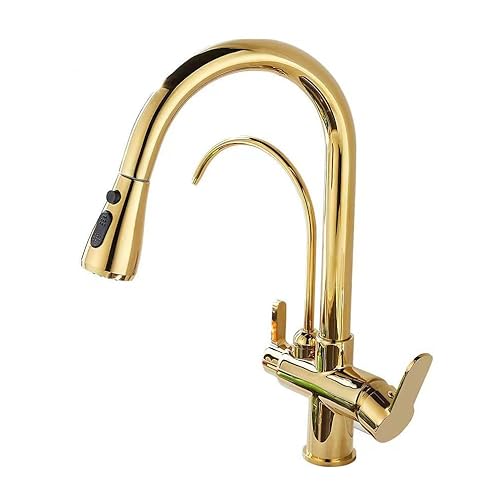 FQYEP Wasserhahn mit Ausziehbarer Brause Spültischarmatur Küche 3 Wege Wasserhahn 360° Drehung Heißes und Kaltes Wasser Osmoseanlage Gold FQYEP Wasserhahn mit Ausziehbarer Brause Spültischarmatur Küche 3 Wege Wasserhahn 360° Drehung Heißes und Kaltes Wasser Osmoseanlage Gold von FQYEP