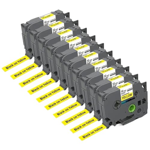 FQkBEX TZE-231 TZE White Label Tape 221 211 Laminiertes Band 631 431 531 Kennzeichnung Ribbon kompatibel mit Pt-H110 Style Label Maker(10PK Black on Yellow) von FQkBEX