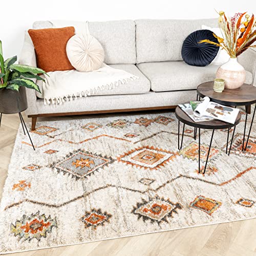 FRAAI Hochflor Teppich - Blend Aztec Creme Bunt 120x170cm - Kariert, Boho, Modern, Skandinavisch, Wohnzimmer, Esszimmer, Schlafzimmer - Fellteppich - Carpet von FRAAI | Home & Living