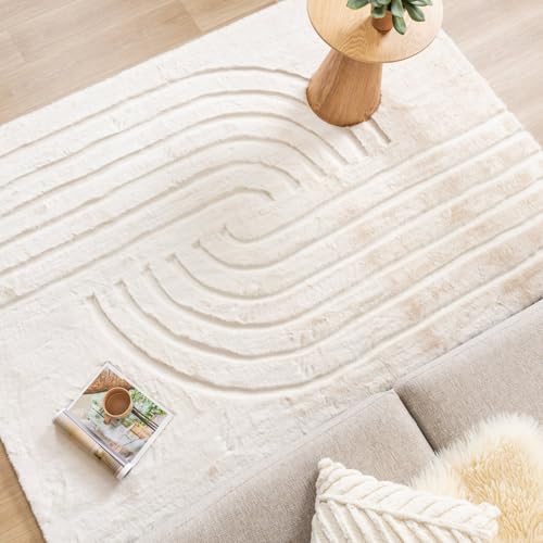 FRAAI Hochflor Teppich - Carvy Curves Creme 80x150cm - Boho, Modern, Skandinavisch - Wohnzimmer, Kinderzimmer, Schlafzimmer, Babyzimmer - Fellteppich - Carpet von FRAAI | Home & Living