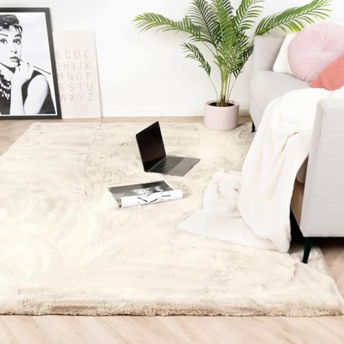 FRAAI | Home & Living Hochflor Teppich - Comfy Creme 80x150cm - Shaggy, Einfarbig - Ländlich, Modern, Skandinavisch - Wohnzimmer, Esszimmer, Schlafzimmer - Fellteppich - Carpet von FRAAI | Home & Living