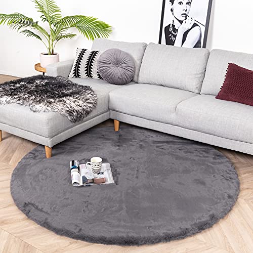 FRAAI | Home & Living Hochflor Teppich Rund - Comfy Supreme Anthrazit Ø 200cm - Shaggy, Einfarbig - Ländlich, Modern, Skandinavisch - Wohnzimmer, Esszimmer, Schlafzimmer - Fellteppich - Carpet von FRAAI | Home & Living