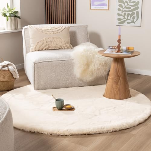 FRAAI | Home & Living Hochflor Teppich Rund - Comfy Creme - Ø 80cm - Shaggy, Einfarbig - Modern, Skandinavisch - Wohnzimmer, Esszimmer, Schlafzimmer - Fellteppich - Carpet von FRAAI | Home & Living