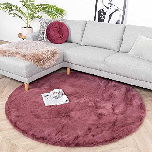 FRAAI | Home & Living Hochflor Teppich Rund - Comfy Supreme Dunkelrosa Ø 80cm - Shaggy, Einfarbig - Ländlich, Modern, Skandinavisch - Wohnzimmer, Esszimmer, Schlafzimmer - Fellteppich - Carpet von FRAAI | Home & Living